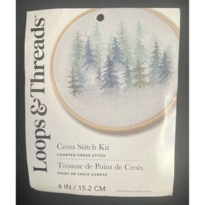 Trees Counted Cross Stitch Kit by Loops & Threads Blue's And Green's Themes New